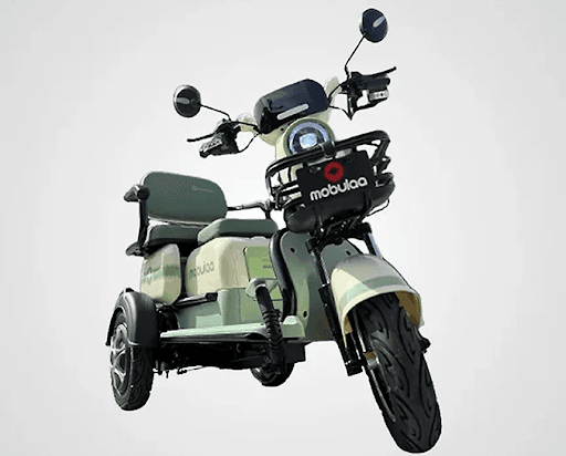 Triciclo eléctrico para adultos Mobulaa color verde, modelo robusto y moderno para desplazamientos seguros y eficientes